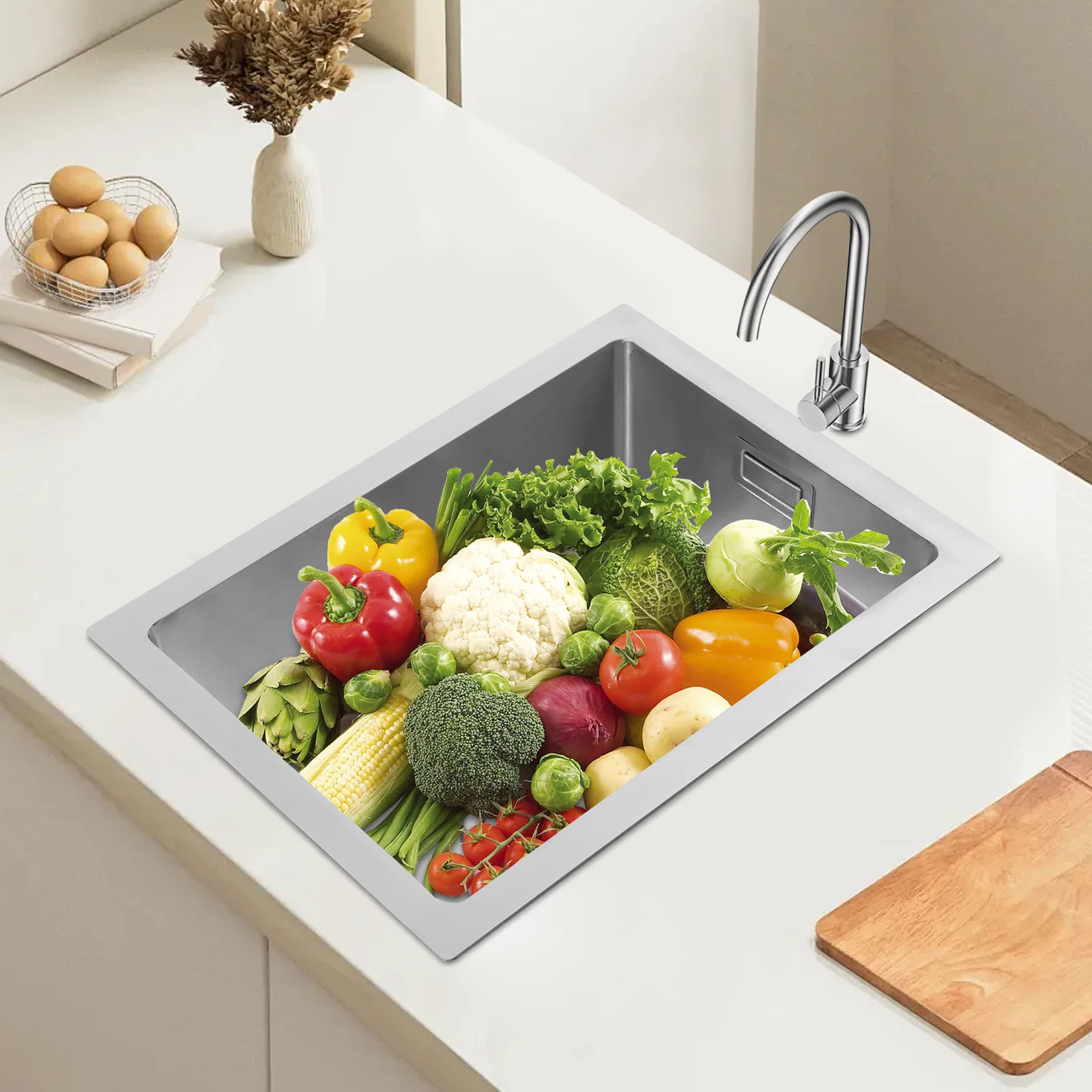 حوض مطبخ من الفولاذ المقاوم للصدأ على/تحت/مركز |   حوض غسيل المياه بفتحة واحدة 40*30*20 سم