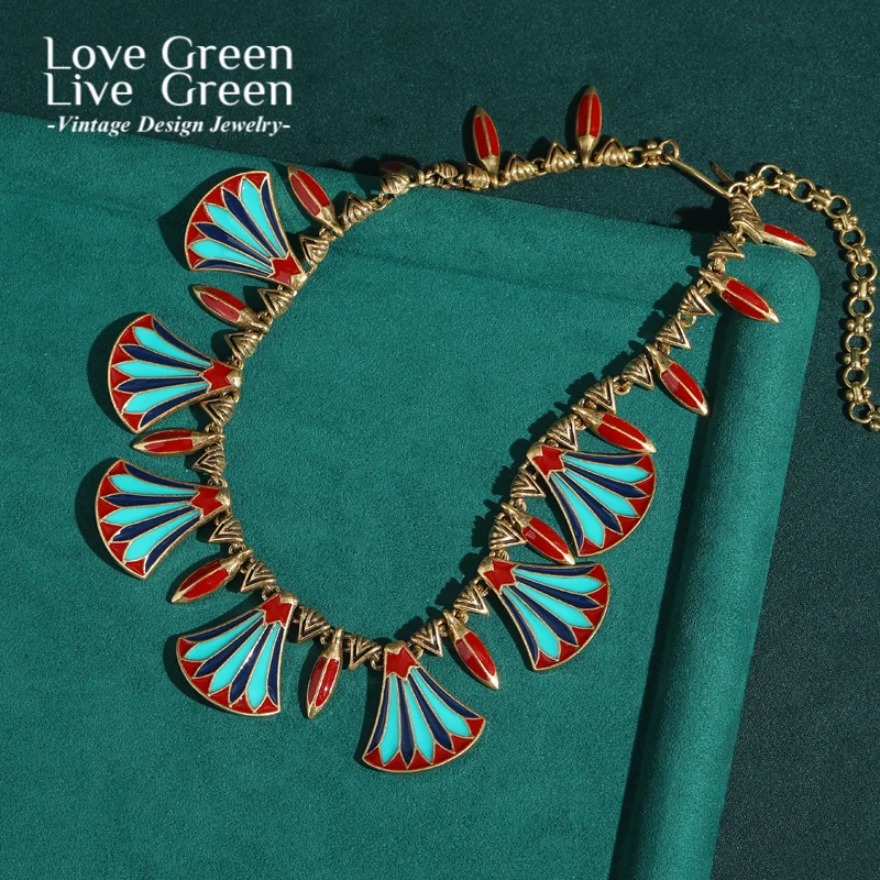 

Vintage Red Enamel Necklace Fan Shape Gold Color Quality Luxury Jewelry Designer Gifts Charms Trendy For Woman Chistmas 2025