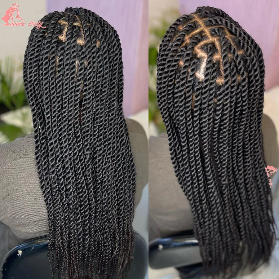 Synthetic Twisted Braided Wig Goddess Full Lace Small Box Knotless Braids For Black African Women Long 36 inch Senegalese Twists