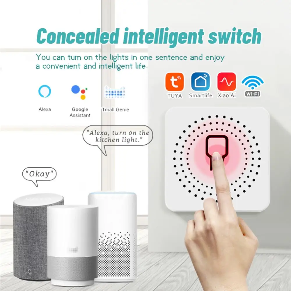 AUBESS Tuya Smart WiFi Switch 2-way Control Switch Mini Smart Breaker Smart Life Control Support Alexa Google Home Yandex Alice