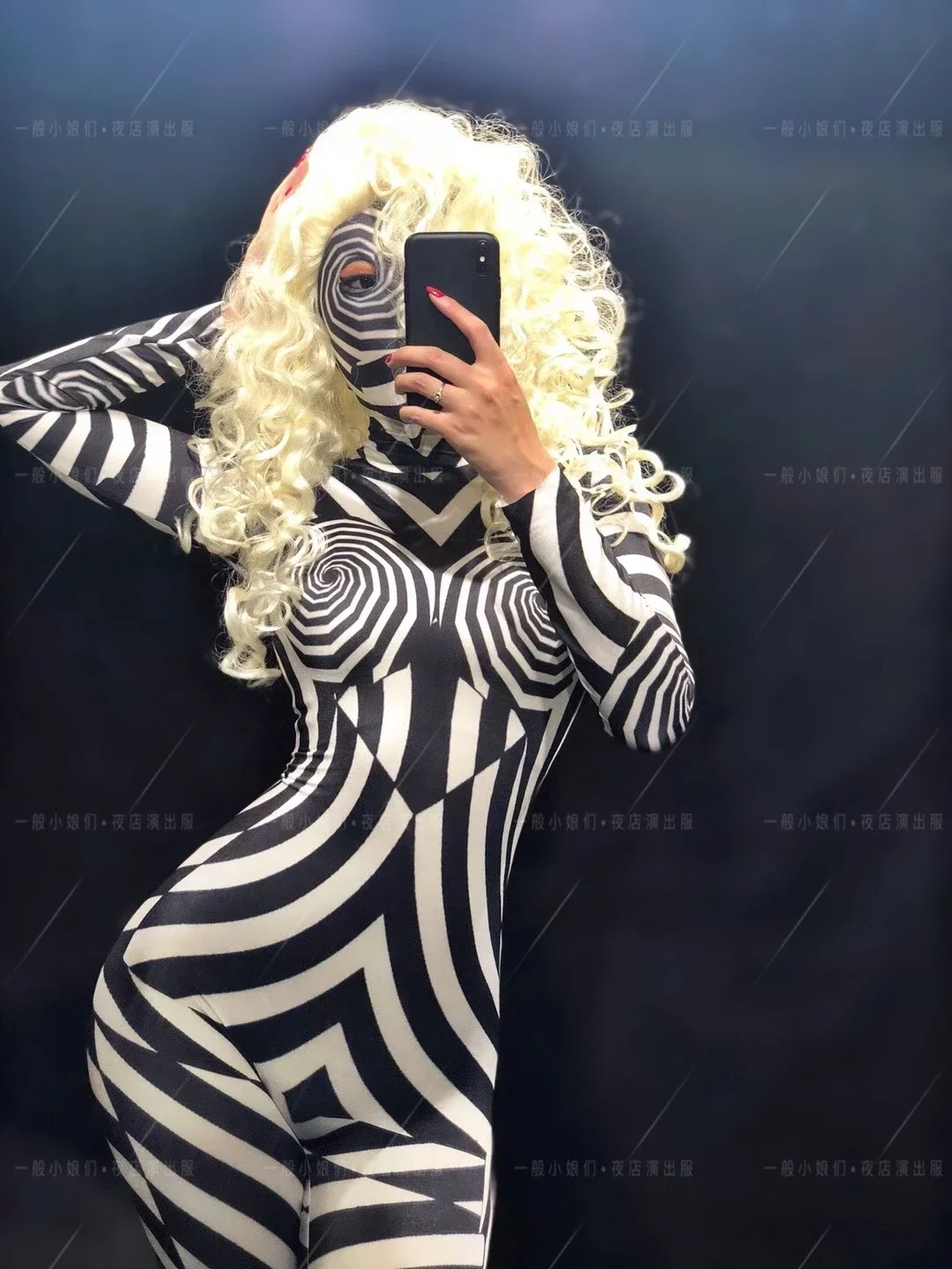 New Black and White Striped Zebra Big Eaves Hat jumpsuit Halloween Bar for Women's Song DjDs Dance Team Gogo Performance Dress