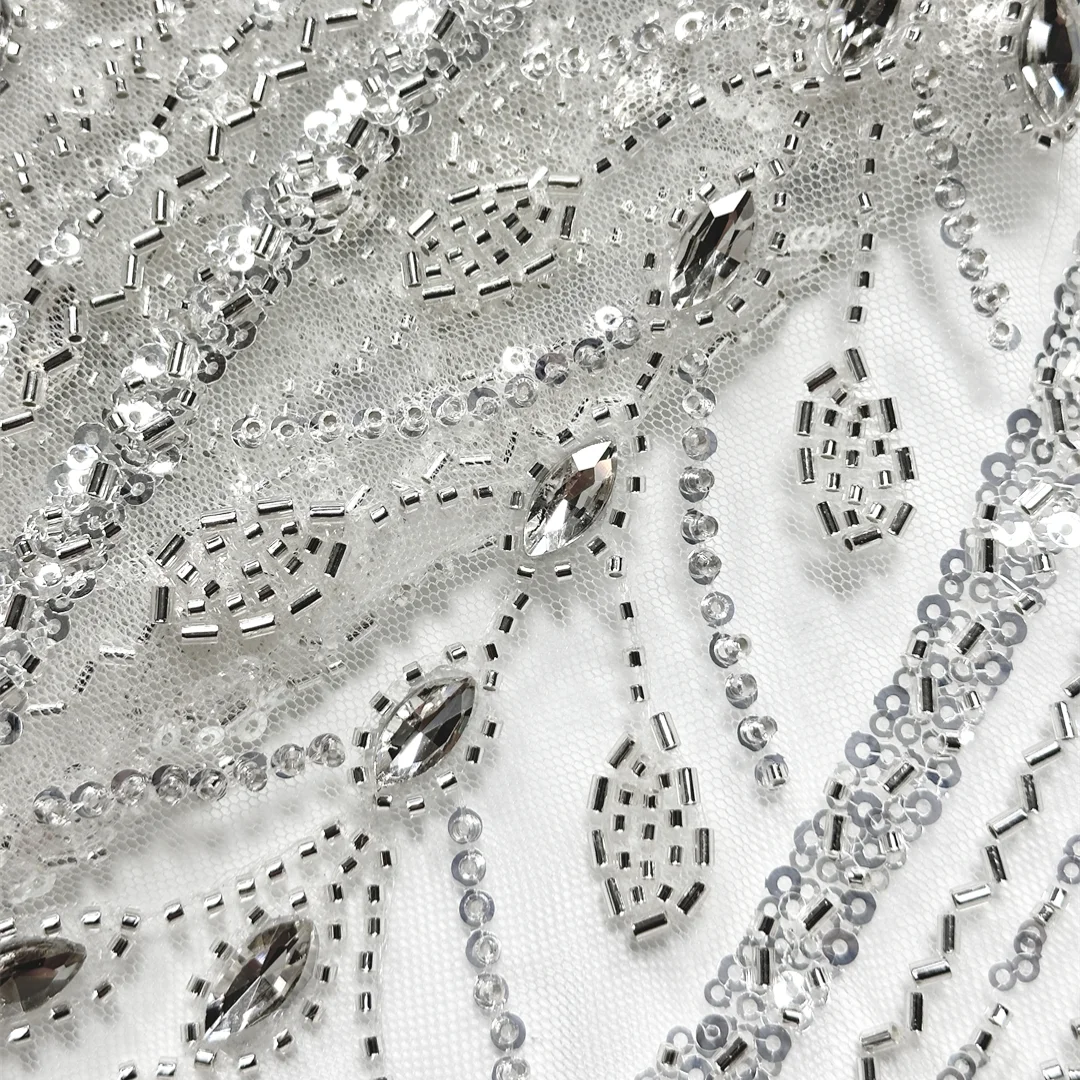 

5 yard High Quality African French Tulle Lace Fabric Sequin Bead Embroidery Rhinestone Mesh Lace For Wedding Bridal Dress Sewing