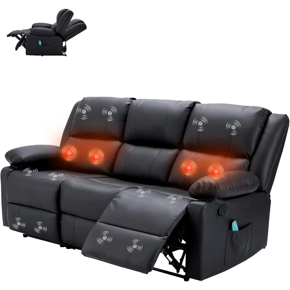 

Massage function recliner sofa, wall hugging recliner sofa with 3 seats, modern manual control artificial leather RV sofa