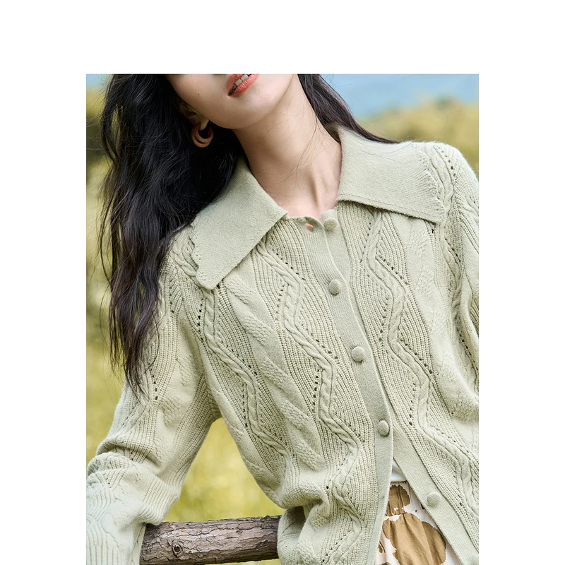 INMAN Women Knit Cardigan 2023 Autumn Long Sleeve Lapel Loose Sweater Twisted Rope Texture Hollow Out Casual Outwear Tops