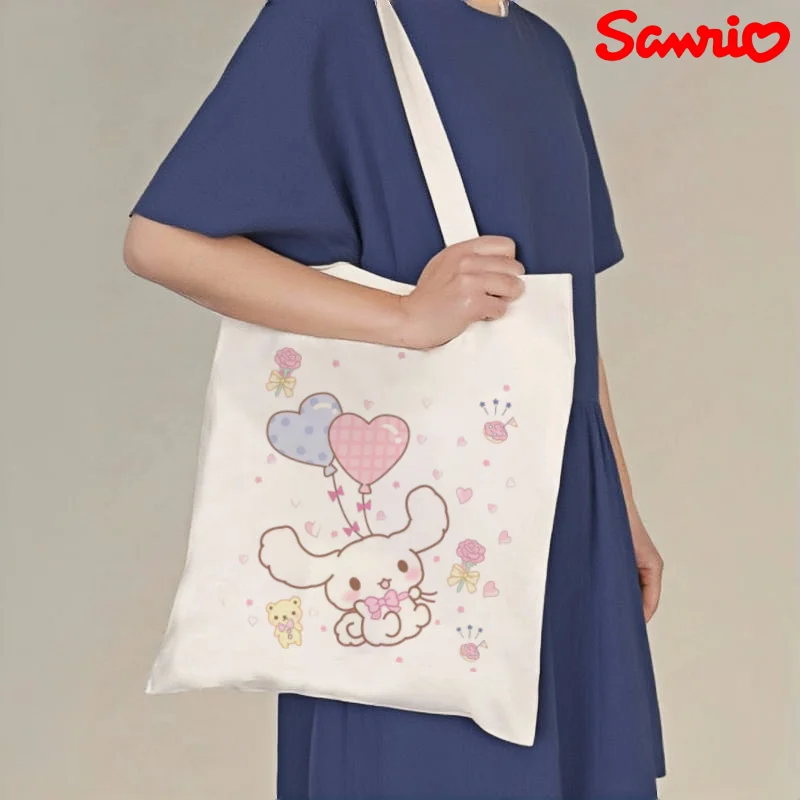 

1pc Sanrio Cinnamoroll Canvas Tote Bag, Cute Balloon Print Casual Shoulder Bag, Eco-friendly Reusable Handbag