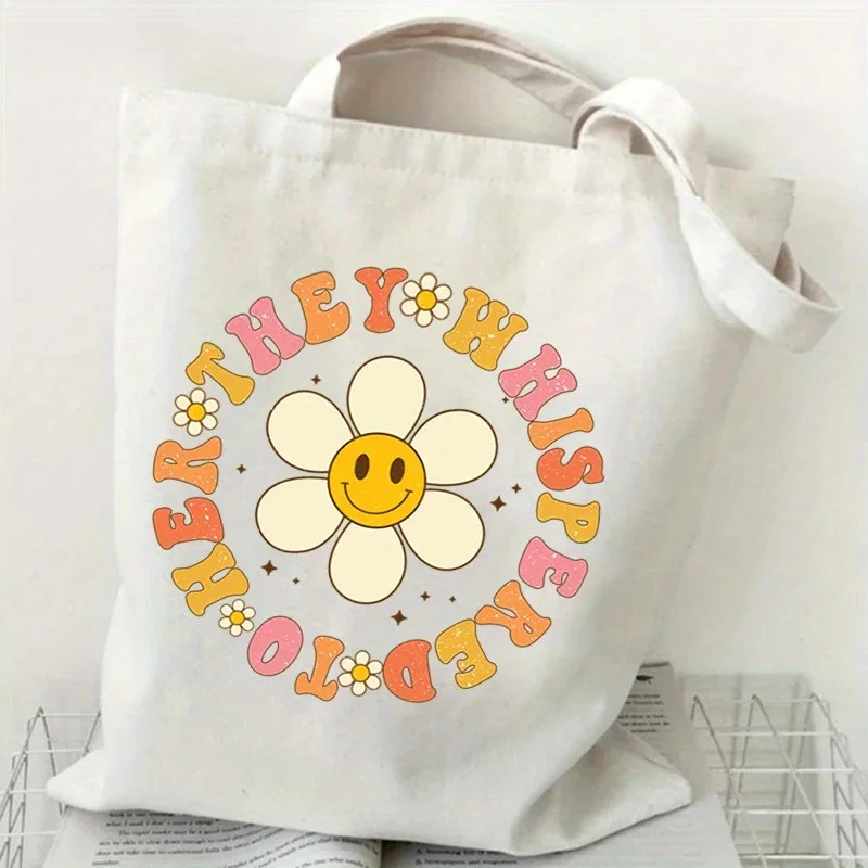 

Vintage-Inspired "They Whispered To Her" Large Canvas Tote Bag Harajuku Shoulder Bag Hip Hop Design, Perfect for Everyday Use