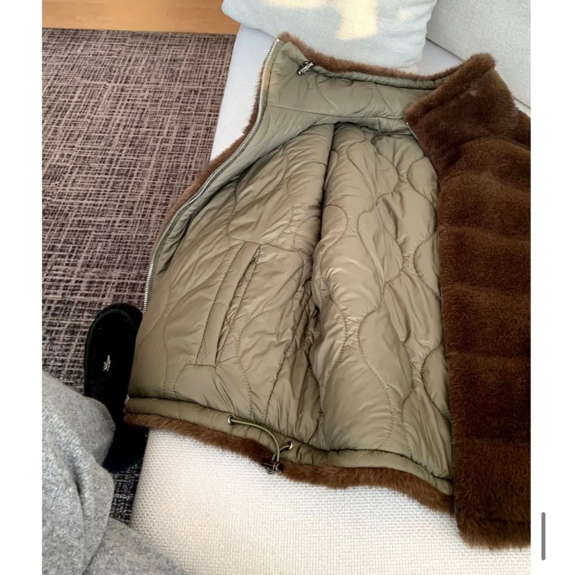 Frauen Chic Koreanische Sle Weste Jaet Doppelseitige Tragen Pelz Spleißen Svel Top Vielseitig Retro Design Herbst Winter