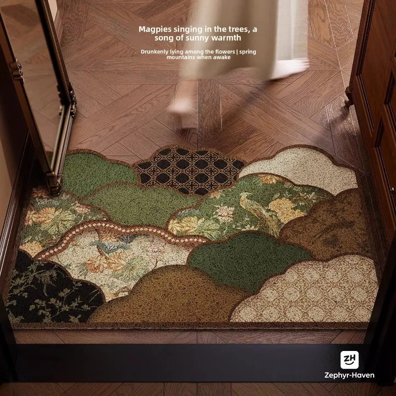 Chinese-style door floor mat, silk ring dust removal and non-slip floor mat, retro and elegant