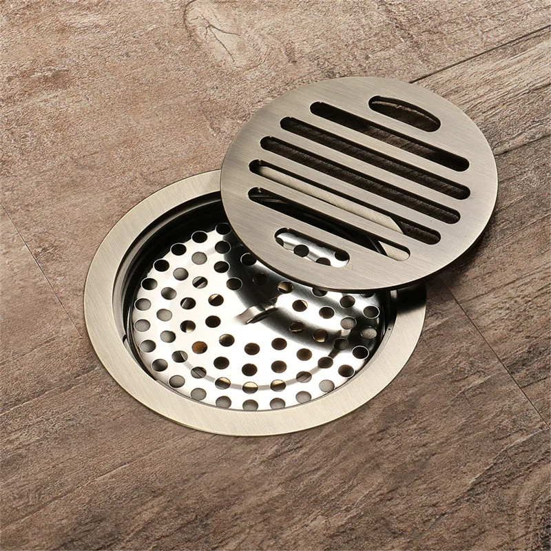 Brass Floor Drains Antique Shower Floor Drain Bathroom Deodorant Round Water Leakage Floor Drain Strainer Cover Grate Waste