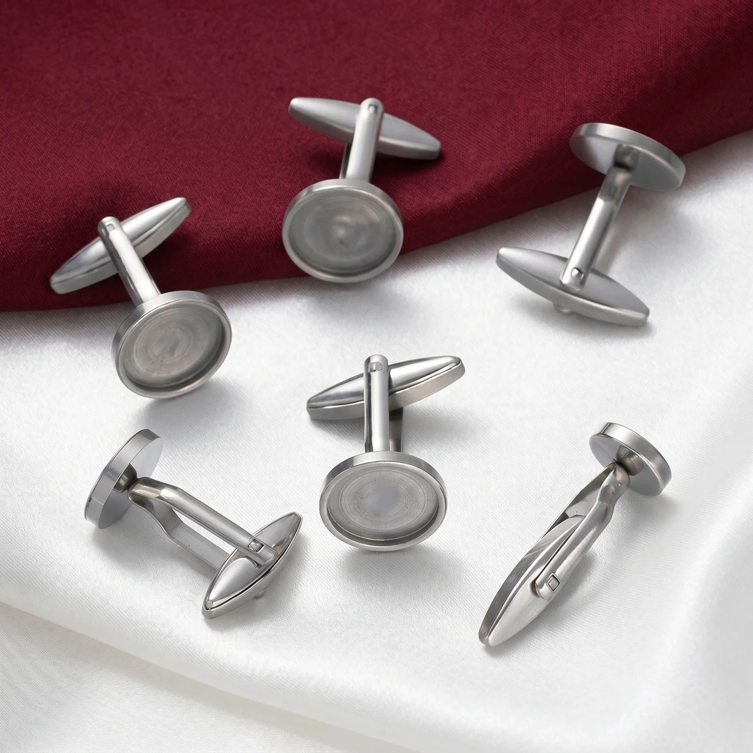 5Pcs Stainless Steel Metal Cufflinks Cuff Button Blank Cabochons Tray Bezel Cufflink Blanks Setting for Jewelry Making DIY Craft