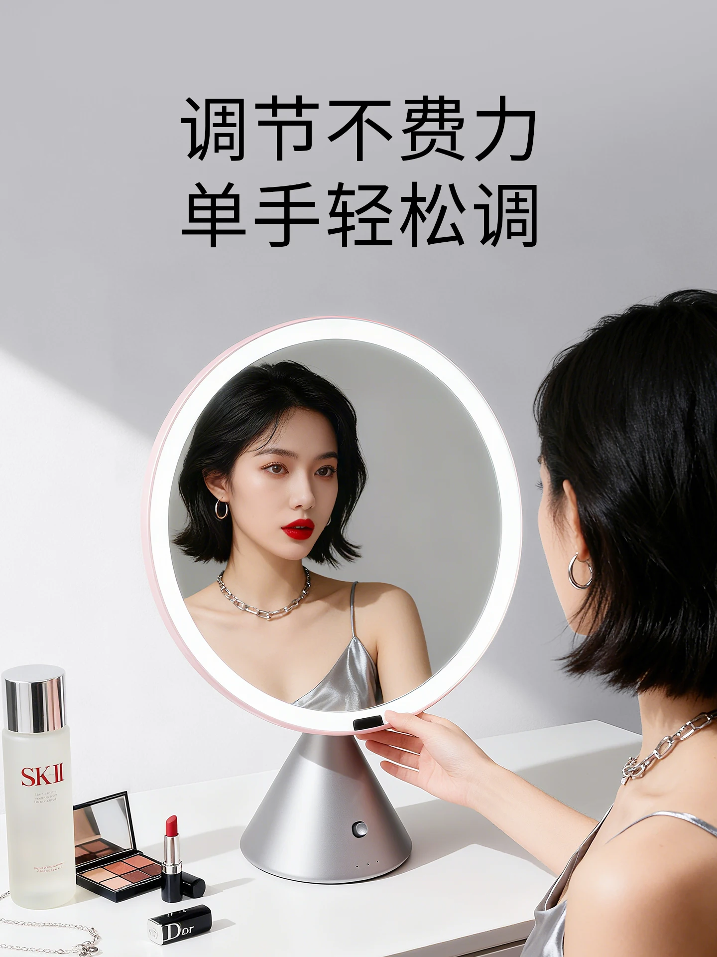 مرآة زينة ذكية بإضاءة LED لسطح المكتب، مرآة تجميل خاصة عالية الوضوح لسطح المكتب مع ضوء