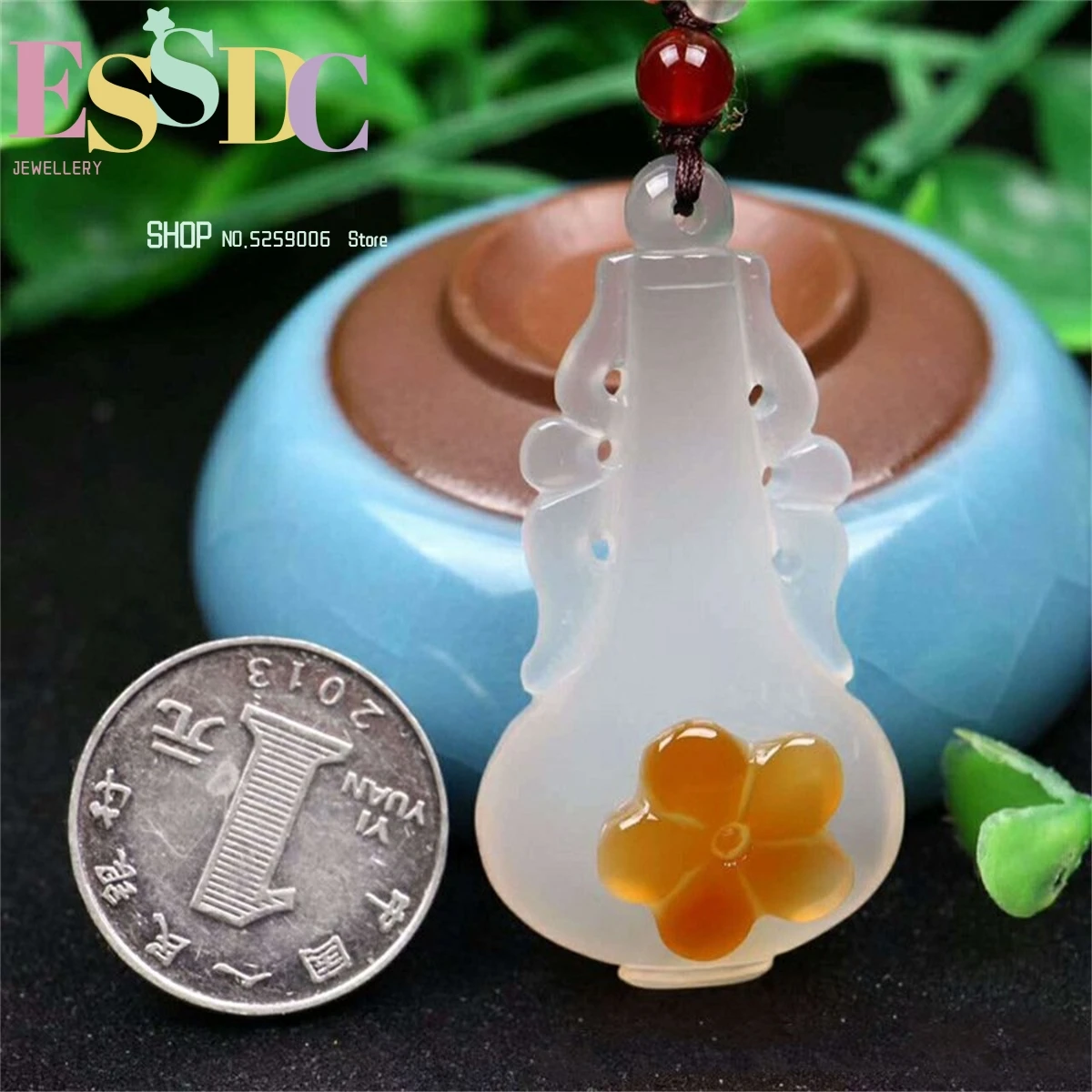 Natural Ice Color Chalcedony Beautiful Vase Pendant Carved Plum Flower Jade Pingping'an Sweater Chain Women's Gift Amulet Jewelr