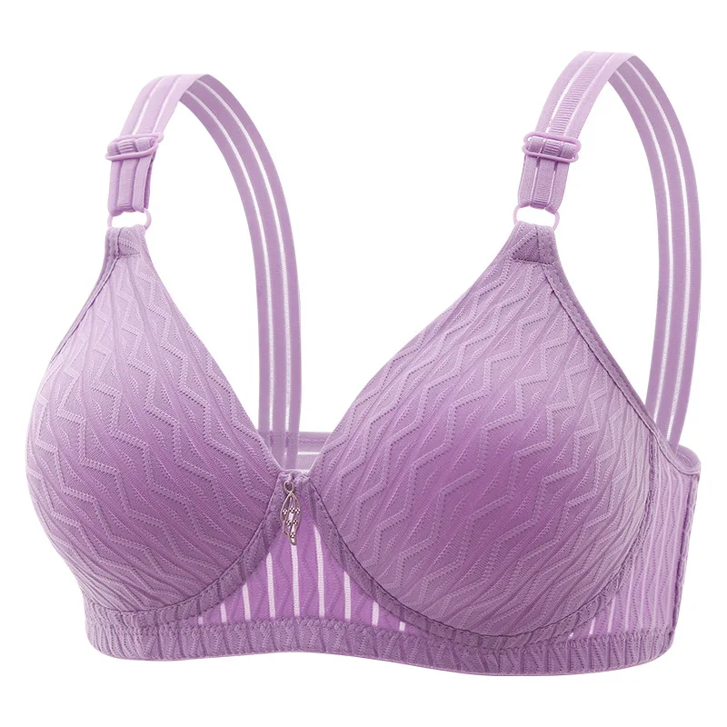 Three-row Hook Striped Girl's Bra Middle-aged  Elderly Three-row Clasp Wire-free Ladies Brassiere Anti Sagging Soft Stretch Soft