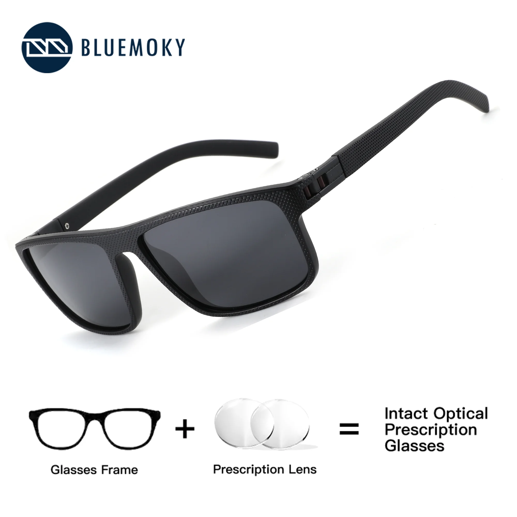 BLUEMOKY Cycling Driving Sunglasses Men TR90 Prescription Square Frame Sports, Progressive Myopia Lenses