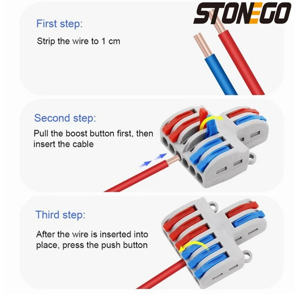 STONEGO Mini Fio Conector Rápido 2 Em 4/6/8 Out Terminal Divisor Conector de Cabo de Fiação Compacto