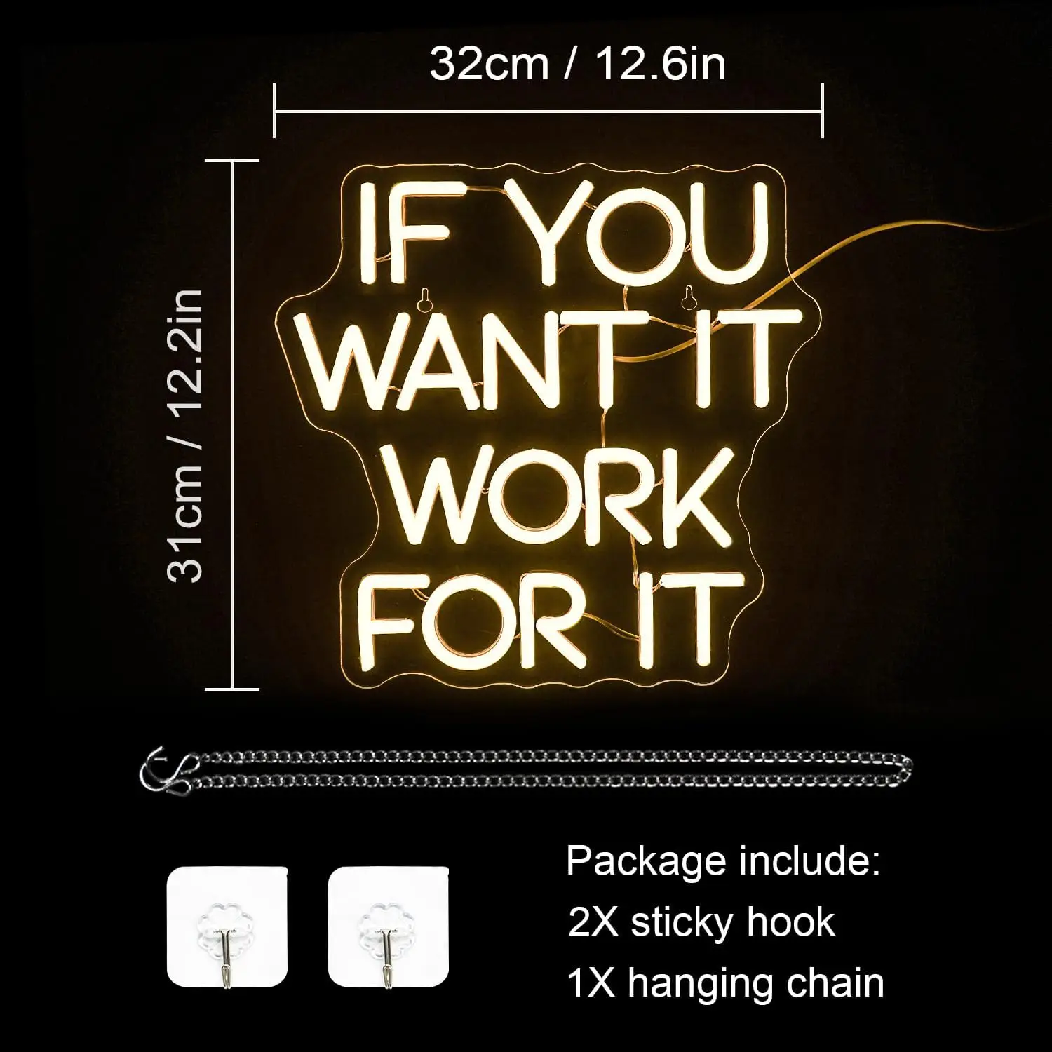 If You Want It Work For It Neon Sign Adjustable Brightness for Wall Decor Connectivity Via USB Licked Neon Light for Bedroom Hom