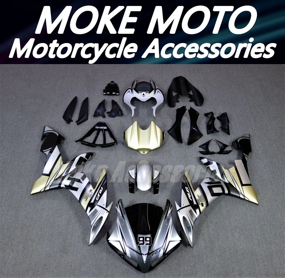 

Moke moto Motorcycle Fairings Kit Fit For Yzf R1 2004 2005 2006 Bodywork Set Abs Injection Grey Black champaign gold