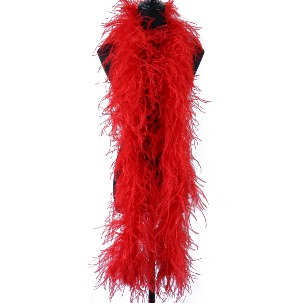 2M Red Ostrich Feather Boa 6Ply Real Fluffy Plume Scarf Trim for DIY Crafts Wedding Party Clothing Decoration Accessories