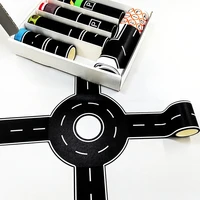 28 rollos + 9 pegatinas de escena de juego de tráfico, 118,1 pulgadas, bricolaje, diseño de tránsito ferroviario, cinta de papel, pegatinas para manual de estudiantes, juguetes para niños