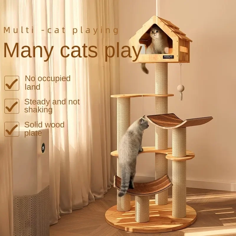 Spot New Products Cat Entertainment Modern Style Soild Wood Cat Trees Tower For Indoor Playing