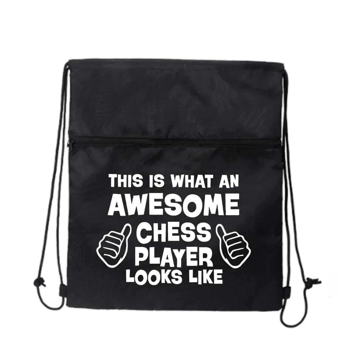 

Вот чем потрясающий шахматный игрок выглядит как дизайн с белыми буквами. Черная сверхлегкая уличная сумка на молнии с завязками.