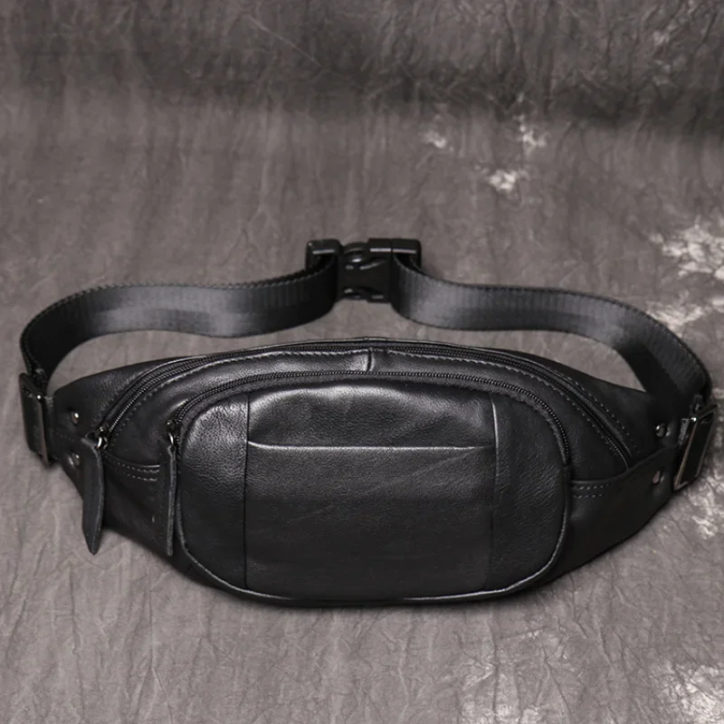 

Men's chest bag leather women's waist pack casual crossbody bag large capacity mobile phone bag