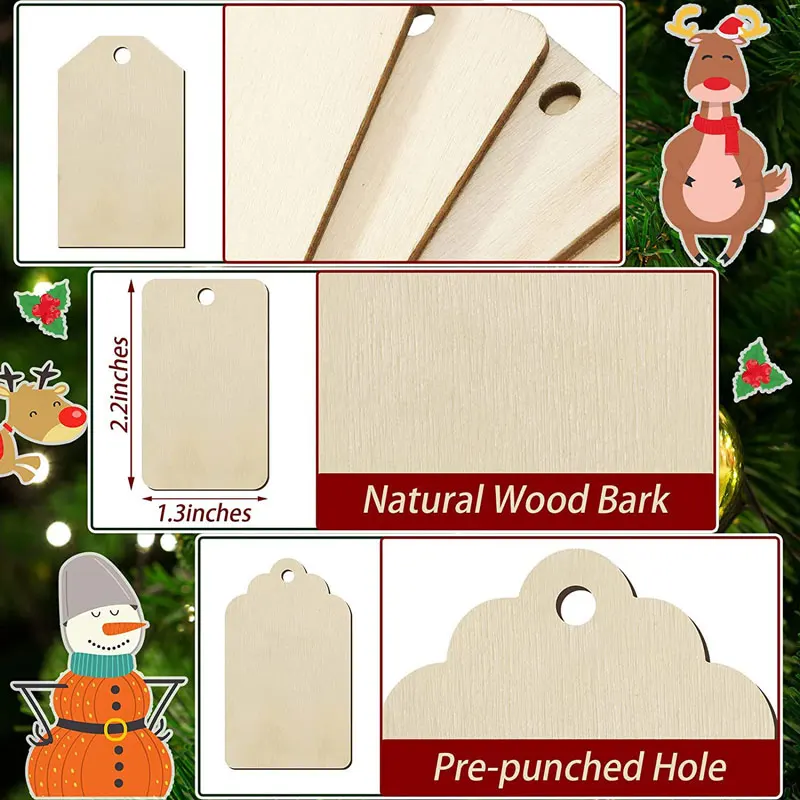 25/50Pcs Unfinished Wood Pieces Wooden Gift Tags Blank Wood Tags with Hole and Jute Rope for DIY Craft Projects Hanging Decor