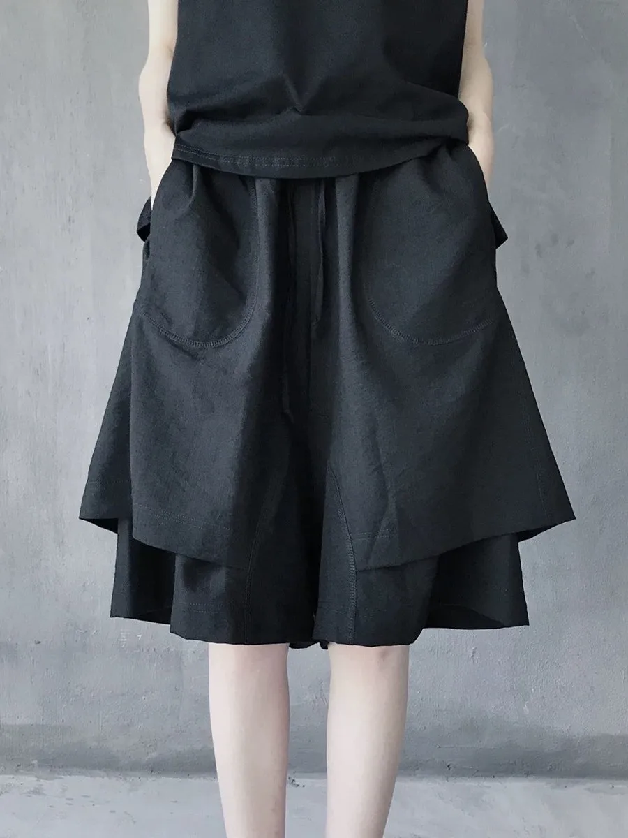 Bla Casual broek met wijde pijpen Dames ature Zomer 2022, nieuw ontwerp, dubbellaags vijfkwart middenbroek, asymmetrisch woon-werkverkeer...