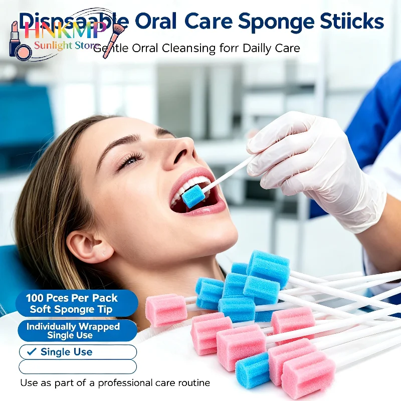 Disposable Oral Swab Sponge Stick 100Pcs Plum Blossom Head Mouth Cleaning Dental Swab Single Use