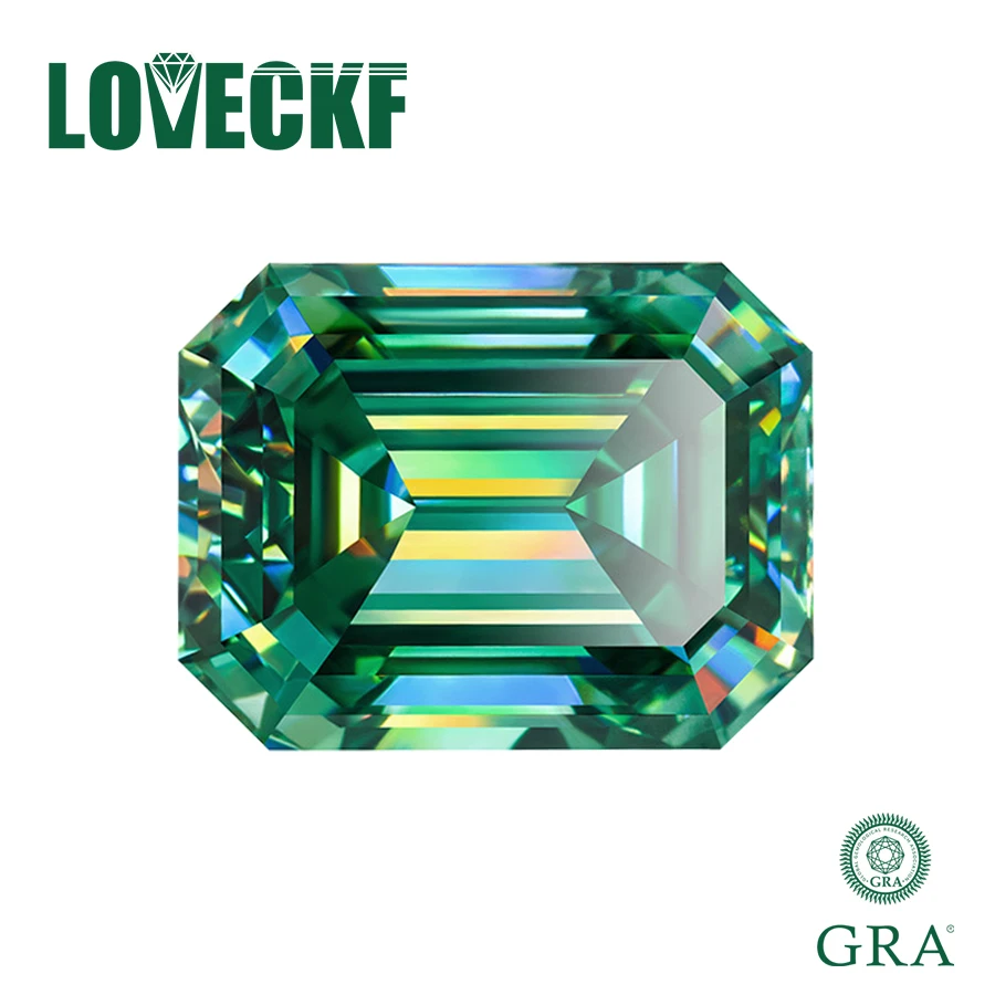 

Top Vivi Green Emerald Cut Moissanite Stone with Certificate Loose Gemstones Pass Diamond Tester with GRA for Moissanite Jewelry