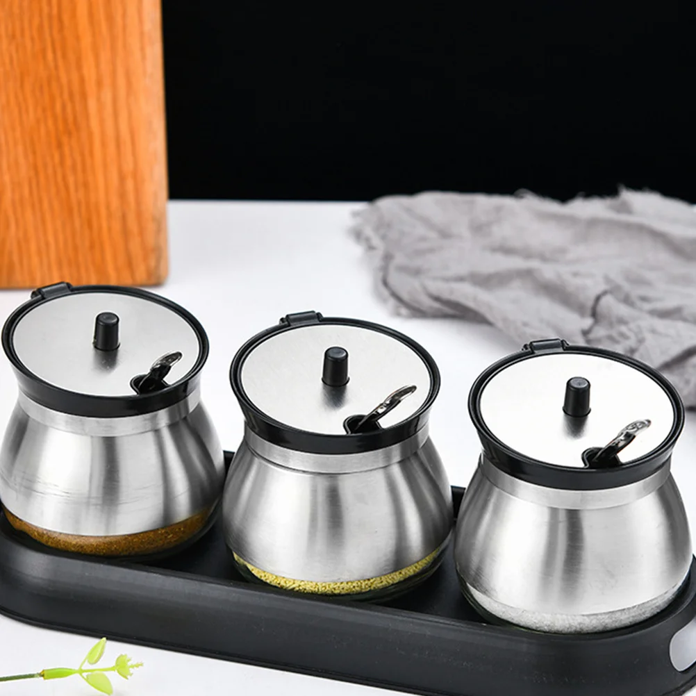 

1Set Seasoning Storage Bottle Simple Glass Kitchen Condiment Jar for Salt Pepper Spices Organization Transparent Spice Container