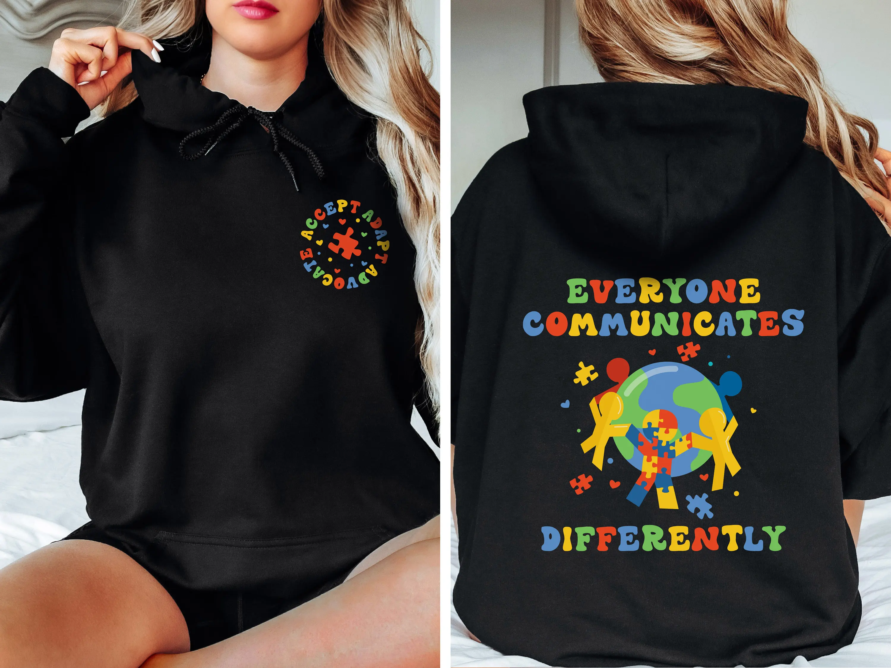 

Толстовка с капюшоном Everyone Communicates Differently, женская толстовка с длинными рукавами, пуловер, топы, модная осенне-зимняя одежда
