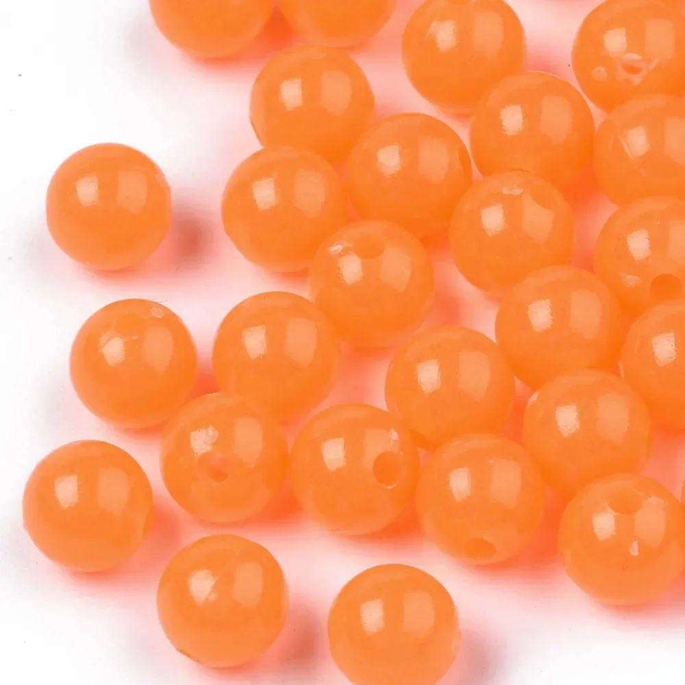 100pcs Luminous Acrylic Beads Glow in the Dark Round Dark Orange 8mm Hole: 1.8mm