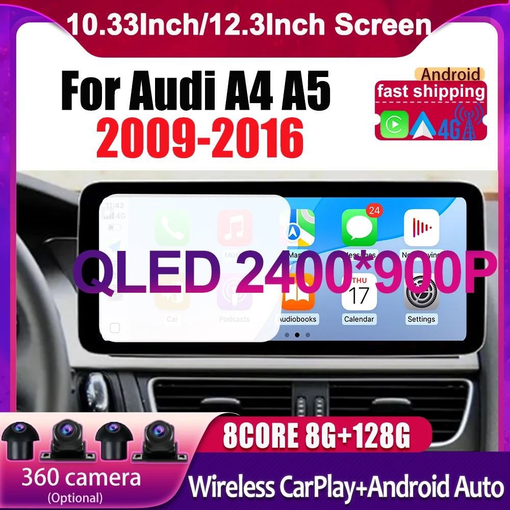 

12.3Inch Carplay Android OS For Audi A4 A5 2009 2010 2011-2016 Monitor Multimedia Player Head Unit 4G Lte WIFI Car Accessories