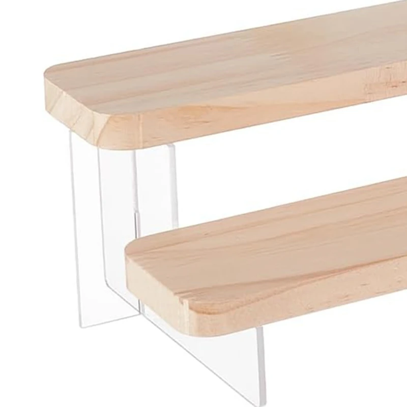 1 Stuk 2-Tier Figuur Display Stand Houten Gelaagde Organizer Houder Acryl Display Risers Voor Modellen, Bouwstenen Display