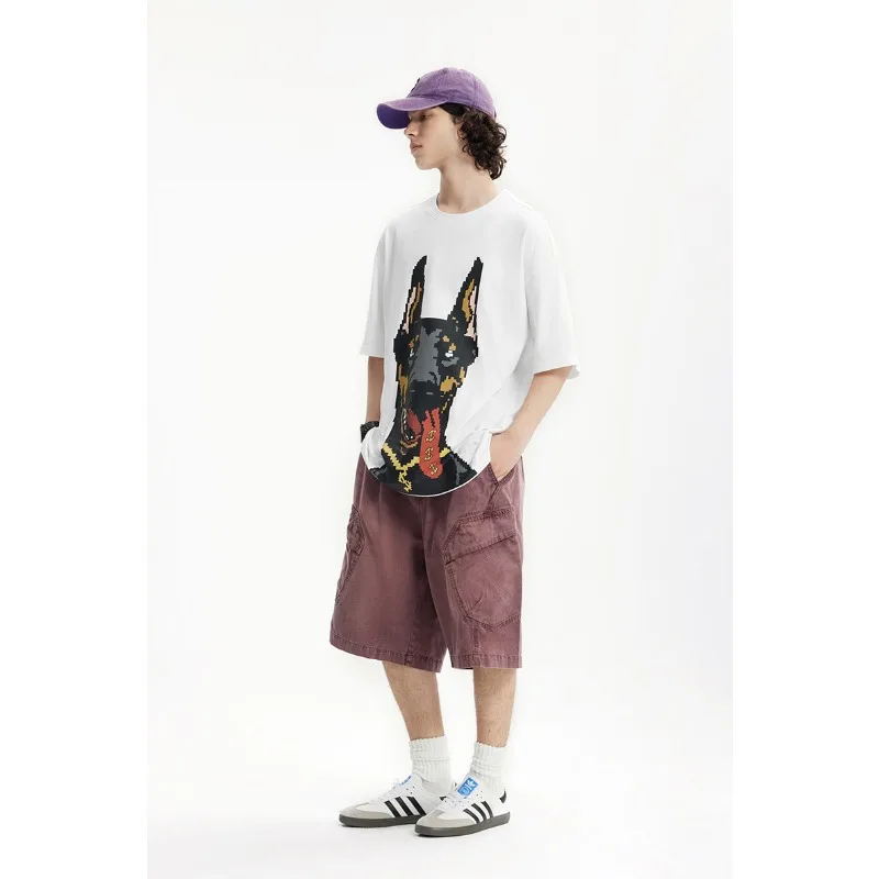 Camiseta con estampado de Doberman que brilla en la oscuridad, ropa de calle para hombre, camisetas de manga corta holgadas a la moda, ropa informal de verano para fiesta al aire libre, gráfico