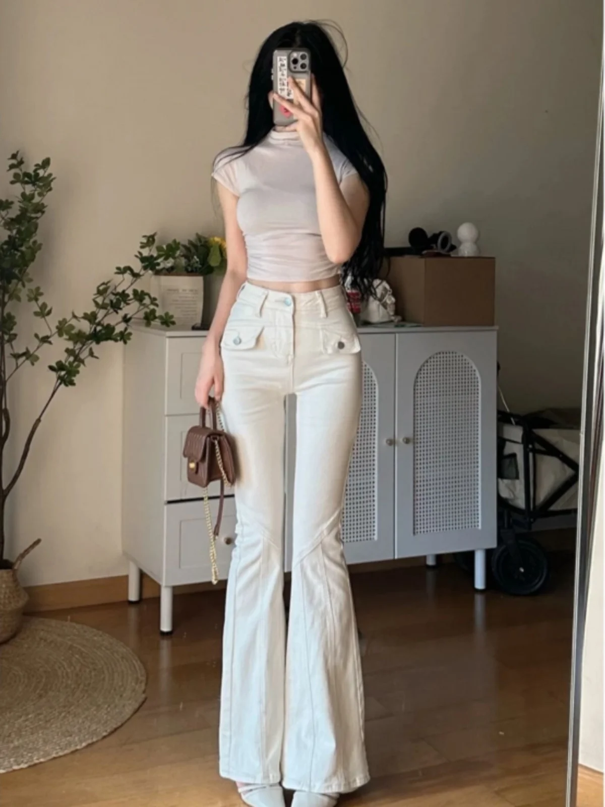 

High Waist Bell Bot Denim Jeans Women's Spring Autumn New Design Elastic Slimming Versatile Bell Pants Micro Flared Cotton...