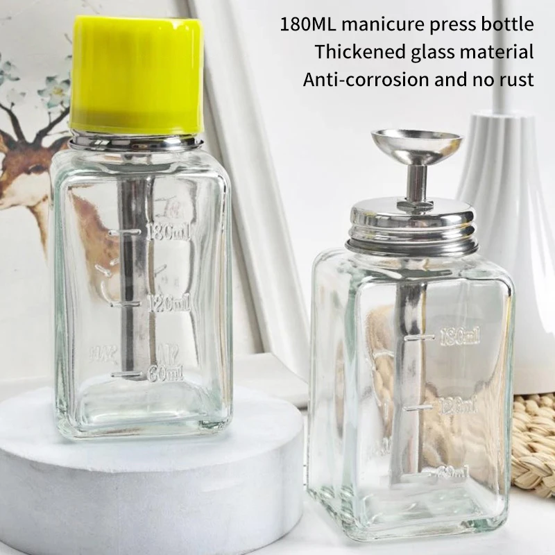 180ML Press Empty Pumping Jar Manicure Makeup Clear Nail Glass Push Down Bottles Polish Remover Dispenser Pump Bottle