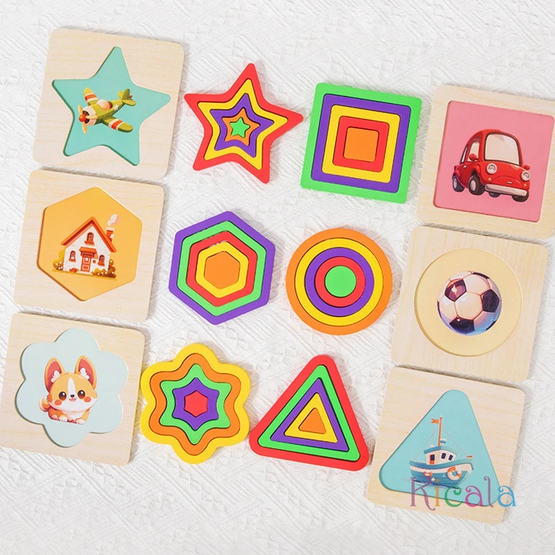 Holz Kleinkind Geometrische Form Passenden Puzzle Kombination Set Farbe Erkenntnis Form Denken Logik Montessori Pädagogisches Spielzeug