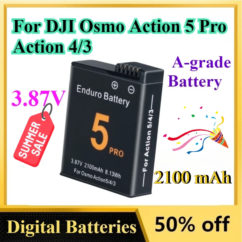 

High-Quality 3.87V 2100mAh for DJI Osmo Action 5 Pro Action 4/3 Sports Camera Battery Long Battery Life A-grade Battery Cell