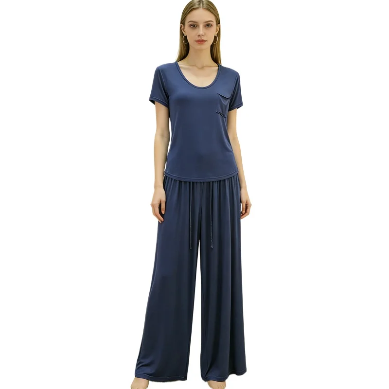 

Fashion Summer Pajamas Women Sleepwear Thin Modal Short-sleeved T-shirt Wide Leg Pants Two-piece Set Pijama Mujer M-6XL