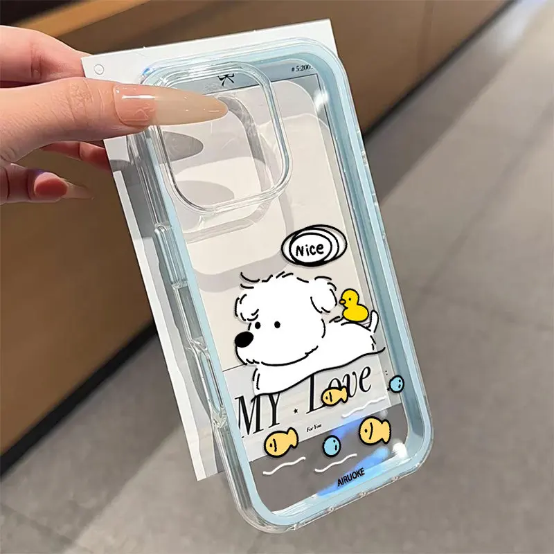 Cute Swimming Puppy 2in1 Clear Phone Case For Samsung Galaxy S26 Ultra S25 S23 FE S24 S22 Plus A57 A37 A55 A54 A36 A35 A16 Cover