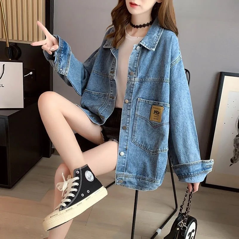 Female Jeans Coats Long Trench Loose Blue Spring Autumn Women's Denim Jackets Clothes Streetwear 2025 Models Korean Reviews Many