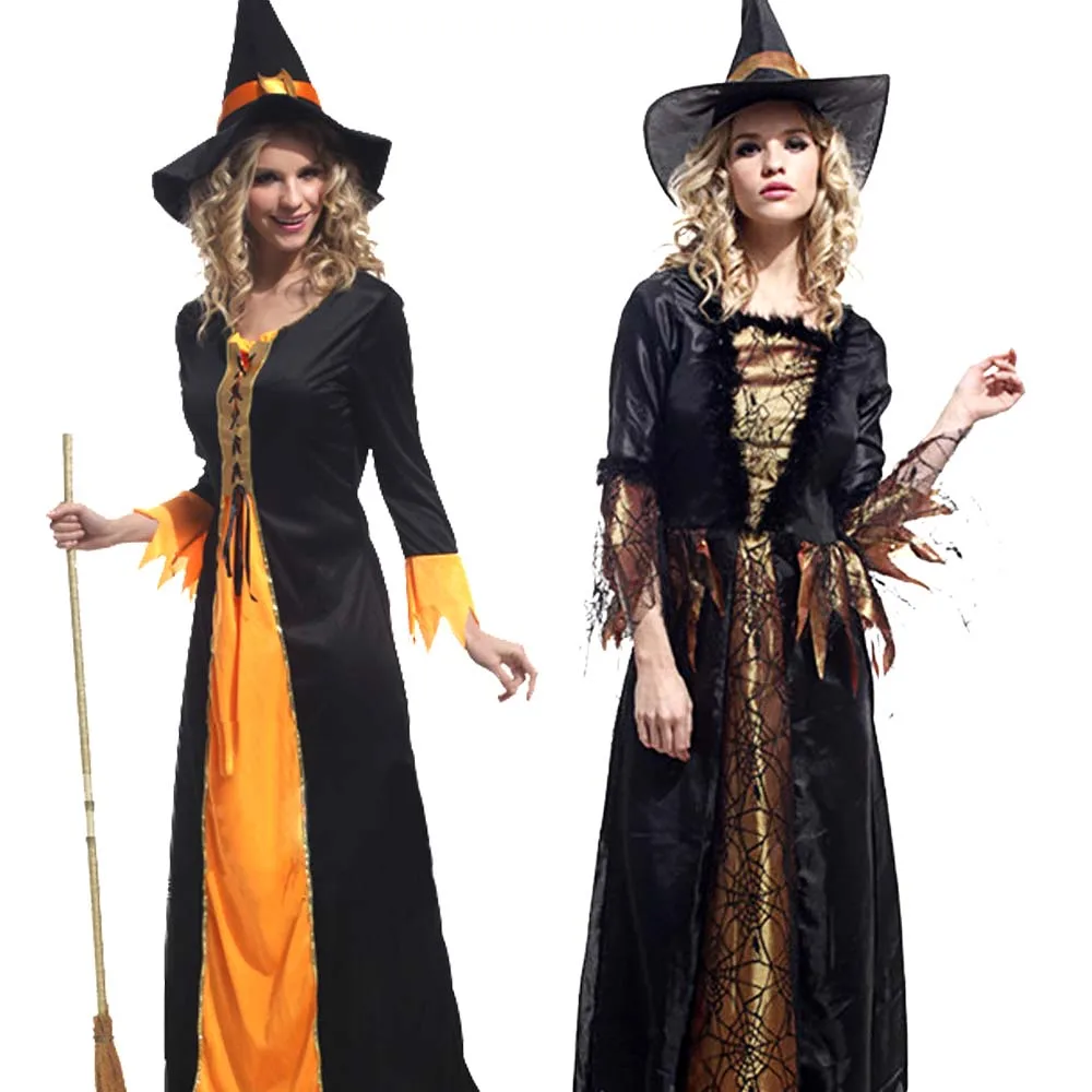 

Adults Black White Witch Deville Cosplay Costume Dress for Women with Glove Halloween Party Cos Suits