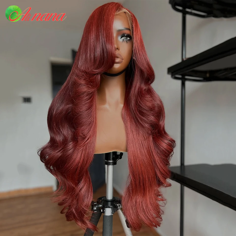 

Orange Red Colored 13x6 Transparent Lace Frontal Wig Body Wave Pre-Plucked 12A UP Grade Lace Closure Human Hair Wig For Women