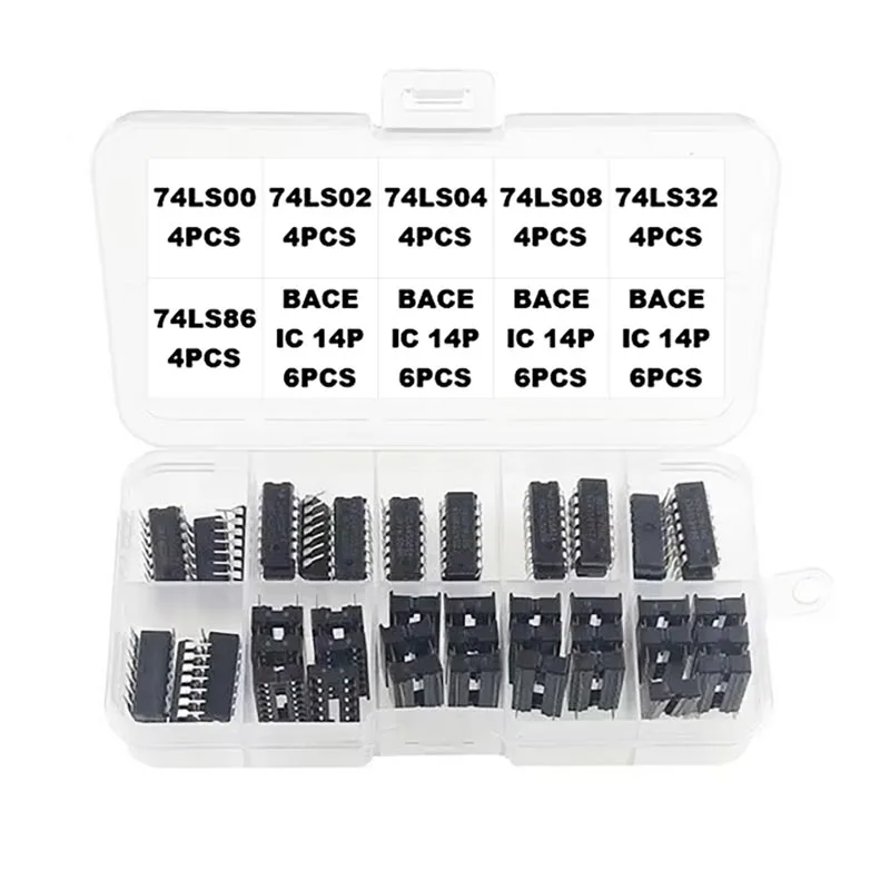 48PCS/Set 74LS00 74LS02 74LS04 74LS08 74LS32 74LS86 6 Specifications DIP-14 Integrated Circuit DIP IC Combination Kit With Box