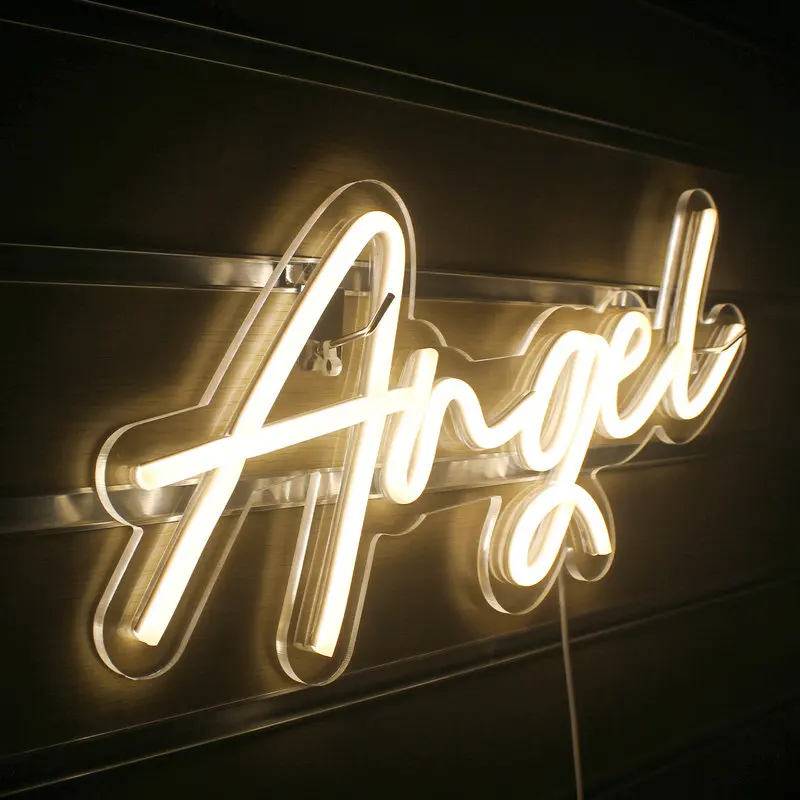 Angel Neon Letter Zucht Warme Led Lights Home Bars Slaapkamer Bruiloft Festival Verjaardagsfeestje Kamer Decoratie Usb Wandlamp Logo