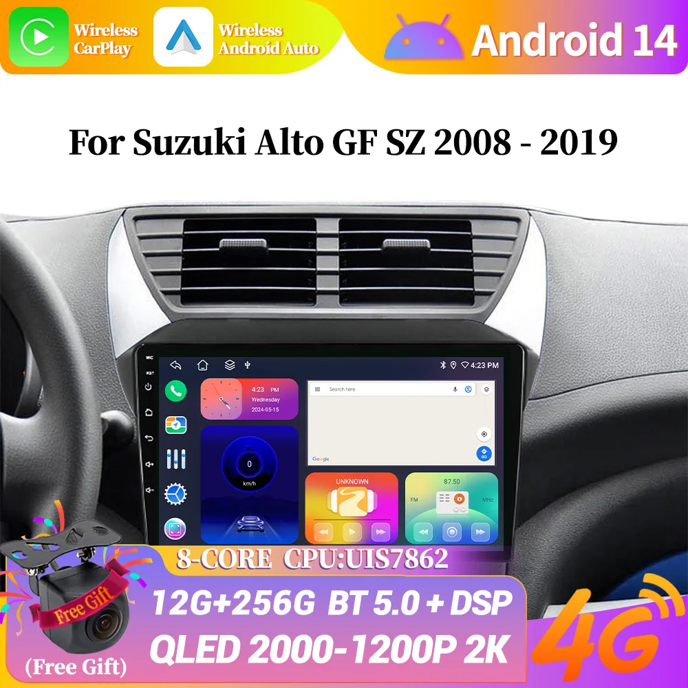 

For Suzuki Alto GF SZ 2008-2019 Wireless Bluetooth Carplay Stereo Screen WIFI 2DIN Android 14 Car Radio Multimedia Navigation