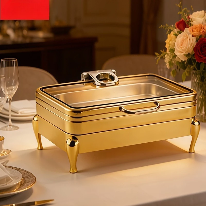 

Commercial Gold Plated Thickened Buffet Furnace Hydraulic Cover Visual Breakfast Heating Buffy Furnace Restaurant Insulation