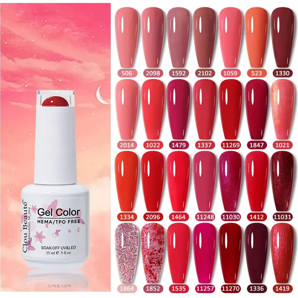 Clou Beaute 15ml Żelowy lakier do paznokci Półtrwały hybrydowy czarny czerwony kolor Żelowy lakier do paznokci UV Lakier do paznokci Lakier do paznokci